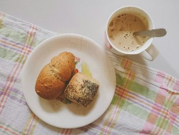 High angle view of breakfast on table
