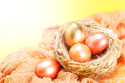 Close-up of eggs in basket