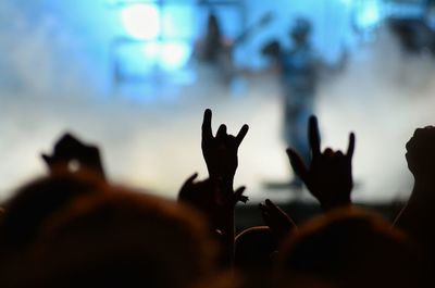 Crowd with arms raised in concert