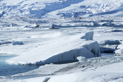 Scenic view of snow covered mountains