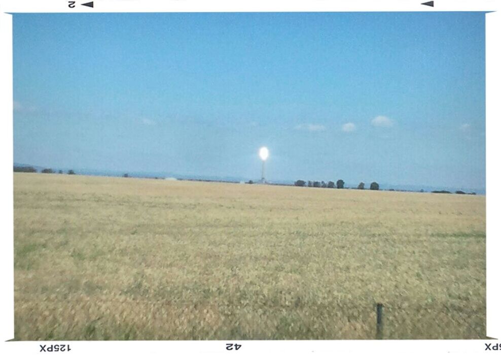 transfer print, field, auto post production filter, tranquil scene, landscape, tranquility, grass, scenics, beauty in nature, sky, nature, clear sky, rural scene, grassy, sun, blue, copy space, idyllic, horizon over land, outdoors