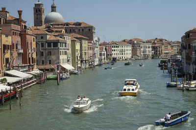 High angle view of boats in canal