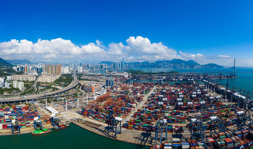 High angle view of cityscape against sky