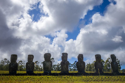 Panoramic view of cemetery against cloudy sky