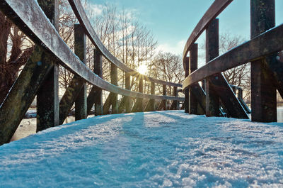 View of bridge in swimming pool during winter