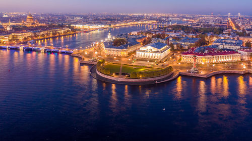 High angle view of illuminated city at night