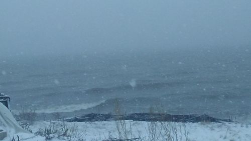 Scenic view of sea against sky during winter