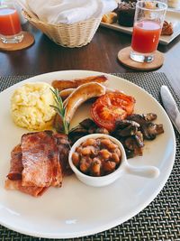 High angle view of meal served on table