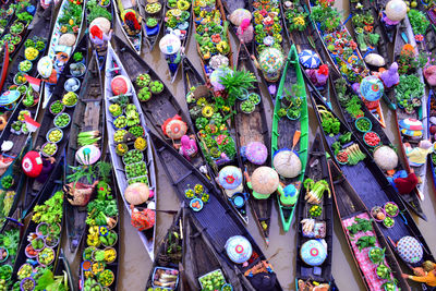 High angle view of food for sale at market stall