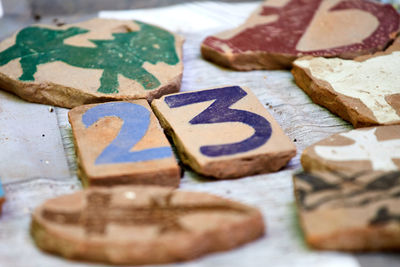 High angle view of cookies on table