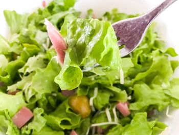 Close-up of chopped vegetables on leaf