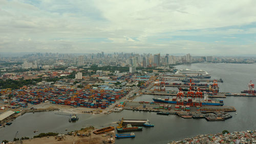 Cityscape of the capital of the philippines manila with the port and business centers, skyscrapers