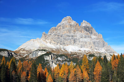 Low angle view of snowcapped mountain against sky