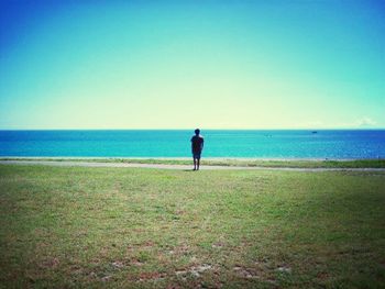 Scenic view of sea against clear sky