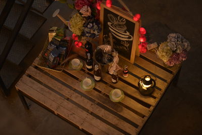 High angle view of vase on table at home