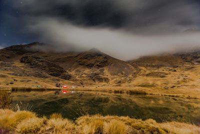 Scenic view of field against sky at night