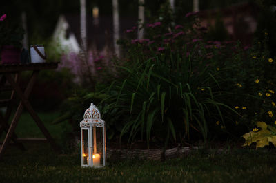 Close-up of illuminated lantern at night