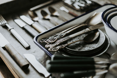 High angle view of place setting on table