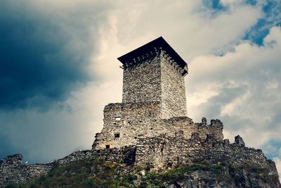 Low angle view of old building against sky