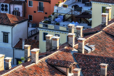 Venice city rooftops viewed from campanile di san marco in san marco plaza in venice, italy.
