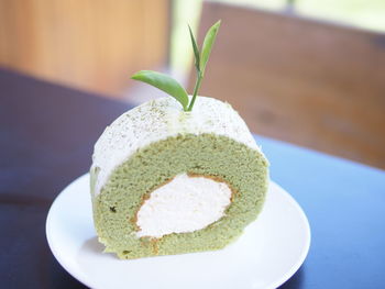 High angle view of bread in plate on table