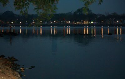 Reflection of trees in water at night