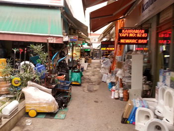 View of street market in city