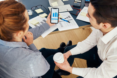 High angle view of boy working in office