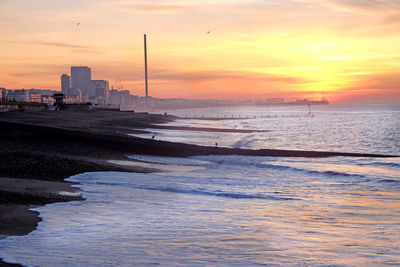 Scenic view of sea against sky during sunset