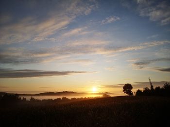 Scenic view of field against sky during sunset