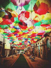 Colorful umbrellas in row