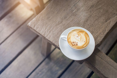 High angle view of coffee on table