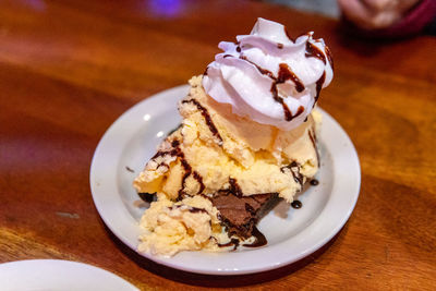 Close-up of cake served on table