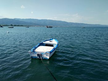 High angle view of sailboat in sea against sky