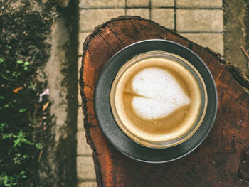 High angle view of coffee on table