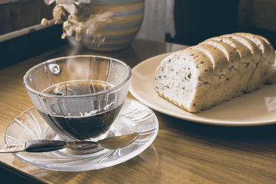 Close-up of drink served on table