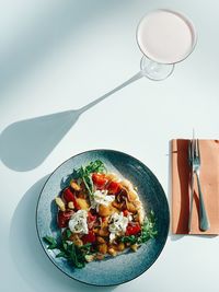 High angle view of food in plate on table