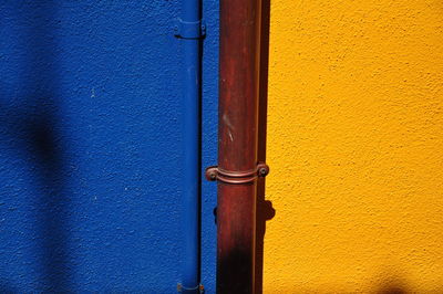 Closed blue door of building