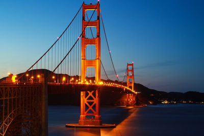 View of suspension bridge at night