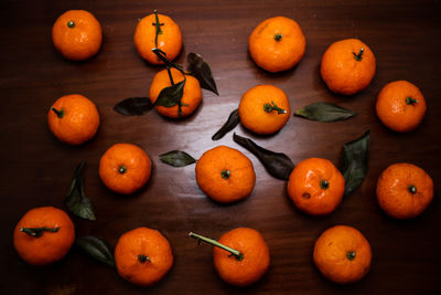 High angle view of pumpkins on table