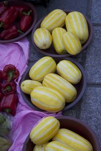 High angle view of yellow vegetables