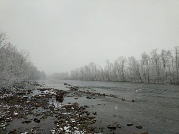 Scenic view of landscape against sky during winter