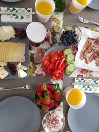 Directly above shot of food served on table