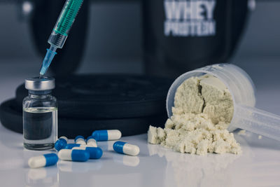 Close-up of medicines on table