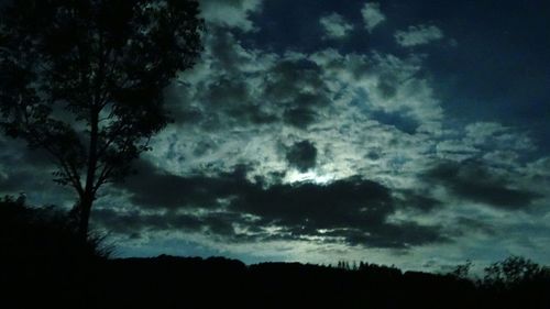 Silhouette of trees against cloudy sky