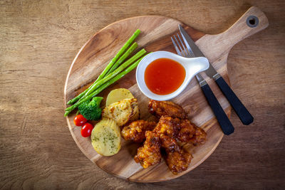 High angle view of food on table