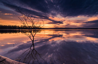 Scenic view of lake against sky during sunset