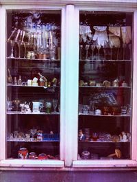 Full frame of wine glasses on shelf
