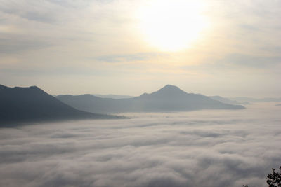 Scenic view of mountains against sky during sunset