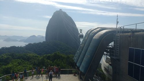 Tourists on top of mountain